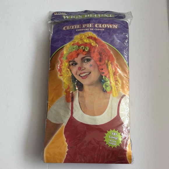 Cutie Pie Clown Rainbow Colors Curly Costume Wig - Multicolor - 16” Long - Picture 1 of 4